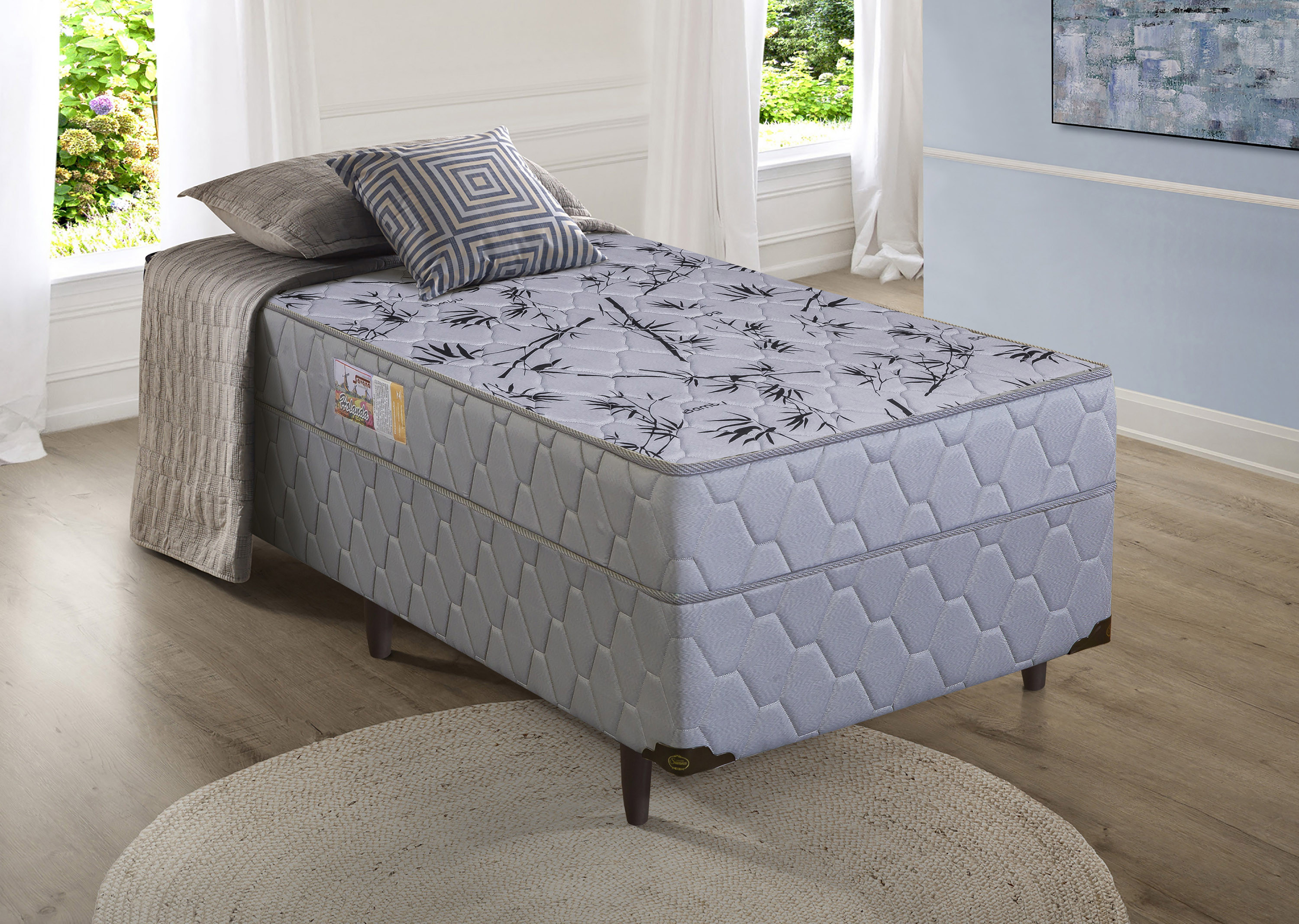 Cama box D28 Holanda Solteiro Ortopédico 88x188x51 cinza - Sofá Casa