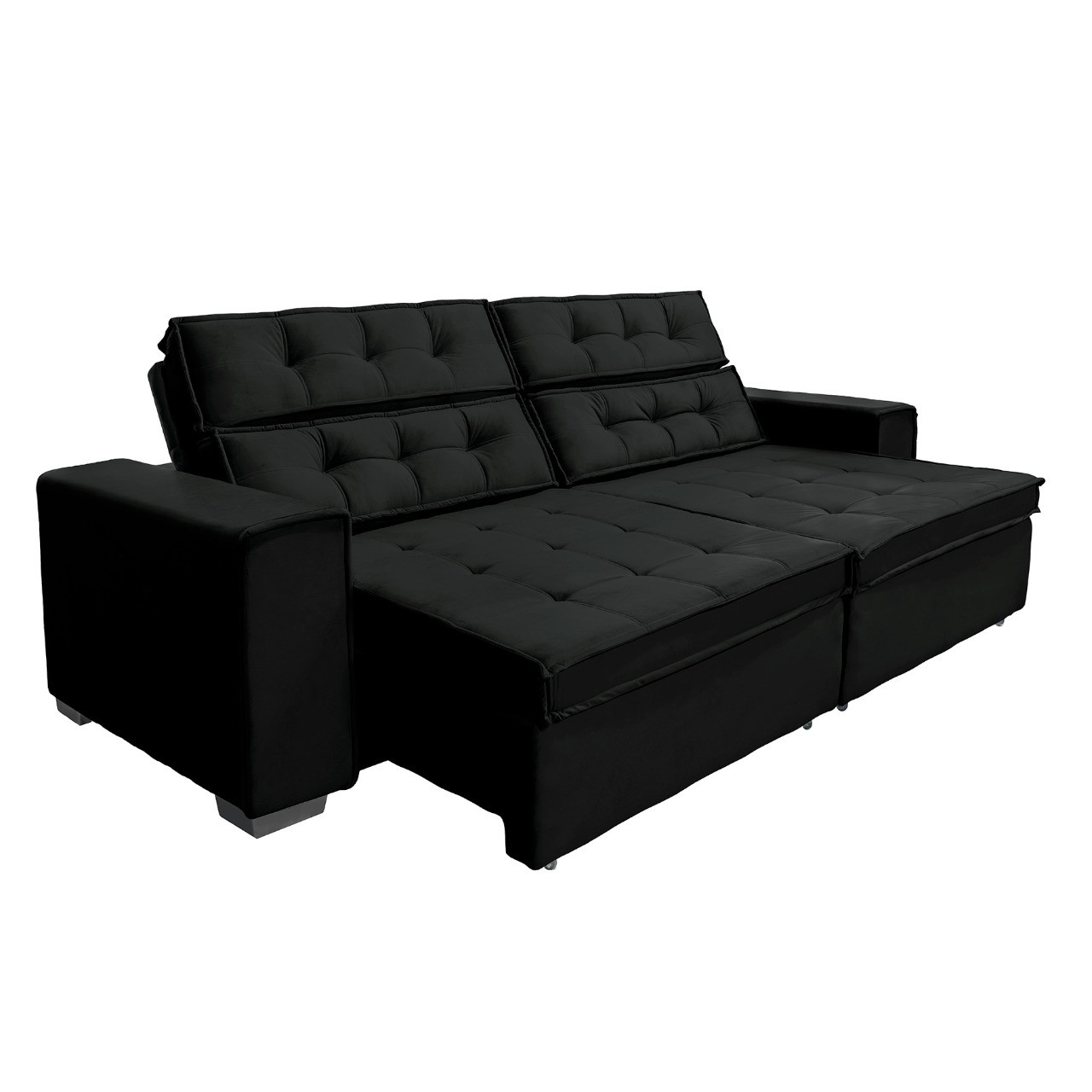 Sofá Vancouver Retrátil/Reclinável 2,90m Suede Velusoft preto c/mola helicoidal - Sofá Casa