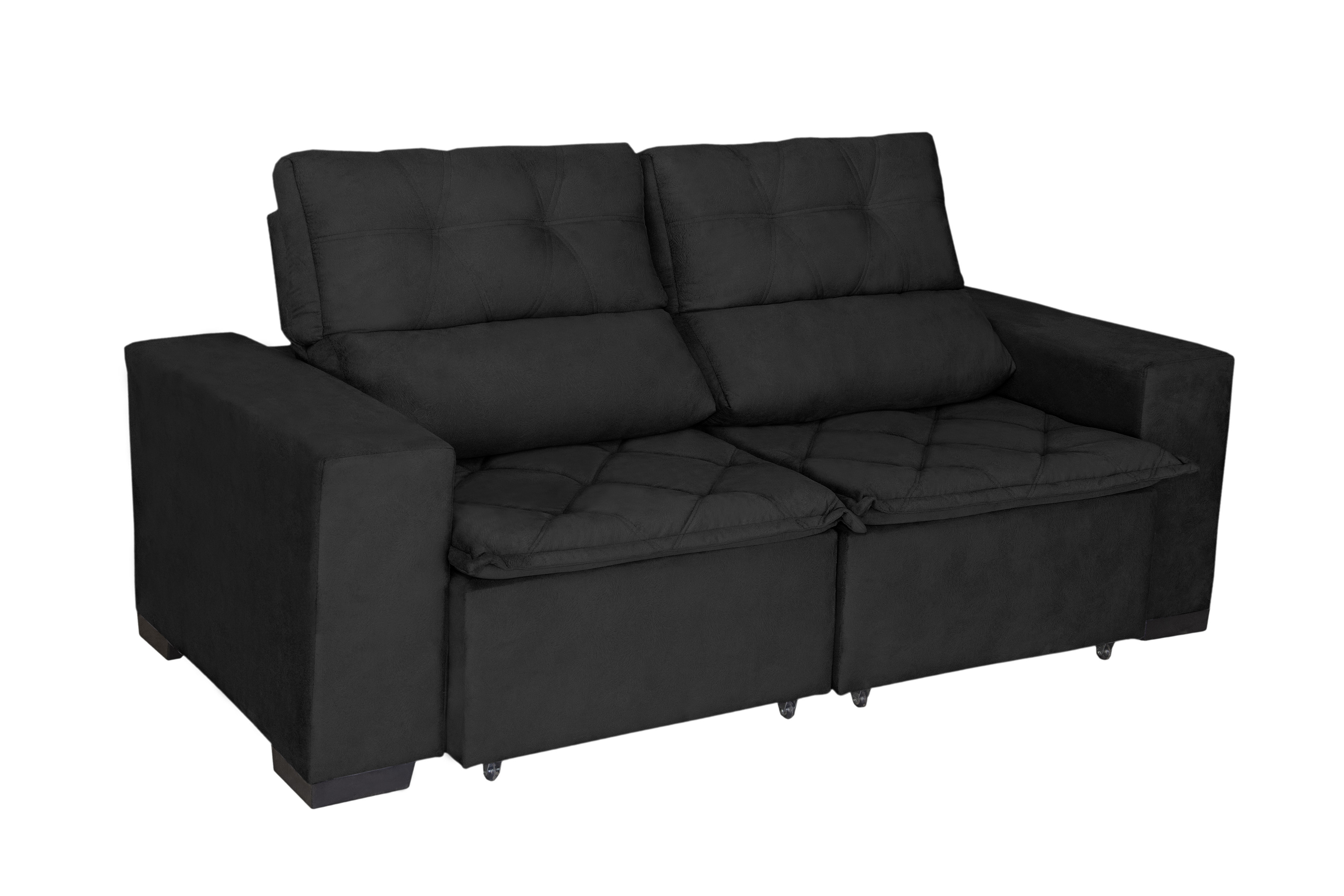 Sofá Soft Slim 3 Lugares Retrátil e Reclinável - 2,00m com molas no assento Pluma Preto - Sofá Casa