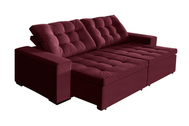 sofá Tunísia 2,30 mts retrátil e reclinável pluma Vinho