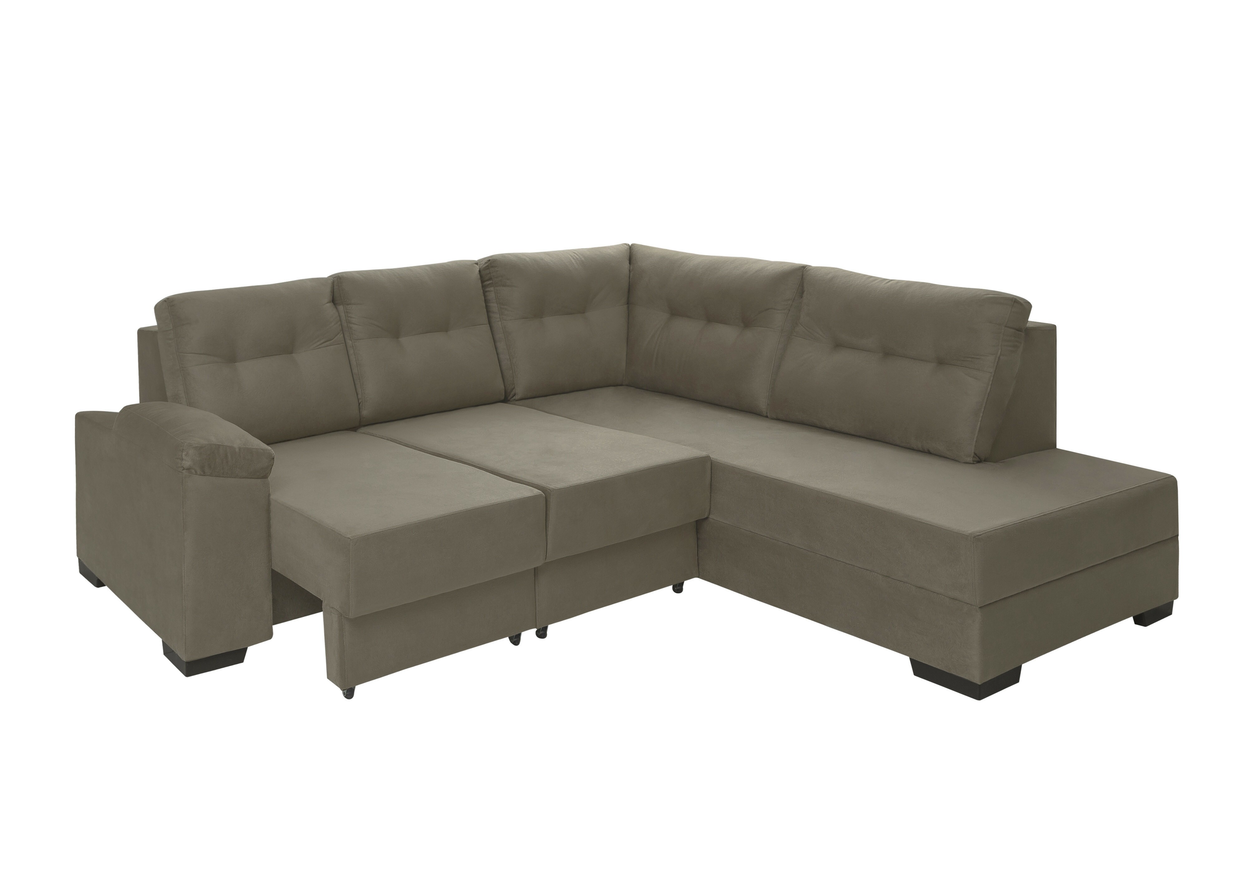 sofá de canto retrátil holanda tecido suede pluma castor