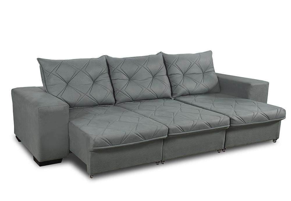 Sofá Retrátil Reclinável 4 Lugares Bali 2,30 Suede Cinza c/ Molas - Sofá Casa
