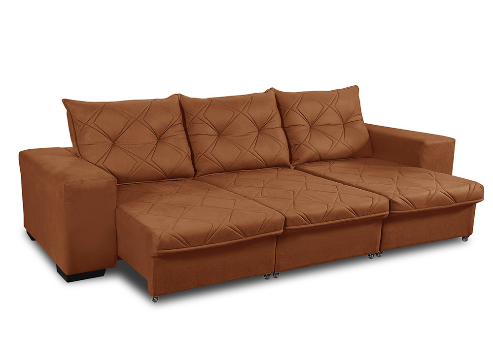 Sofá Retrátil Reclinável 4 Lugares Bali 2,30m Suede Terra Cota c/ Molas - Sofá Casa