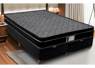 Cama Box Baú King com Colchão de Molas Ensacadas Preto e Cinza 