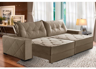Sofá Retrátil e Reclinável Suede Super Pillow Top com Molas Ensacadas Hollywood
