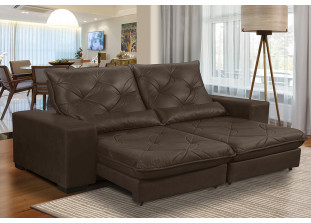 Sofá Retrátil e Reclinável Nobuck Super Pillow Top com Molas Ensacadas Isis