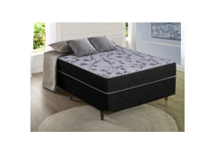Cama Box Casal com Molas Ensacadas Preto e Cinza Suíça