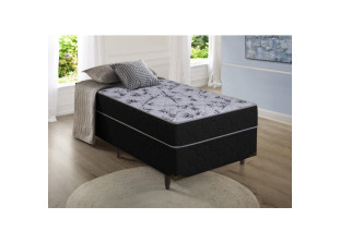 Cama Box Solteiro com Molas Ensacadas Preto e Cinza Suíça