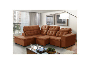 Sofá de Canto Retrátil e Reclinável Suede com Molas Helicoidais 6 lugares Berlim