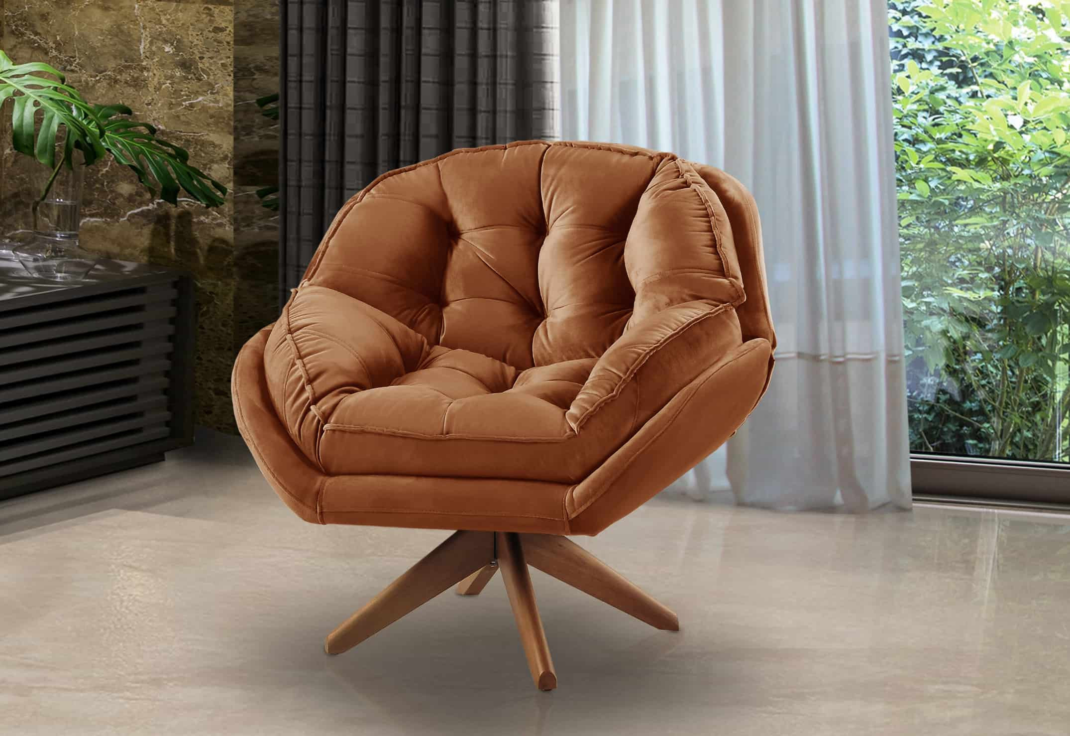 Poltrona Decorativa Califórnia base giratória Velusoft Terra Cota - Sofá Casa