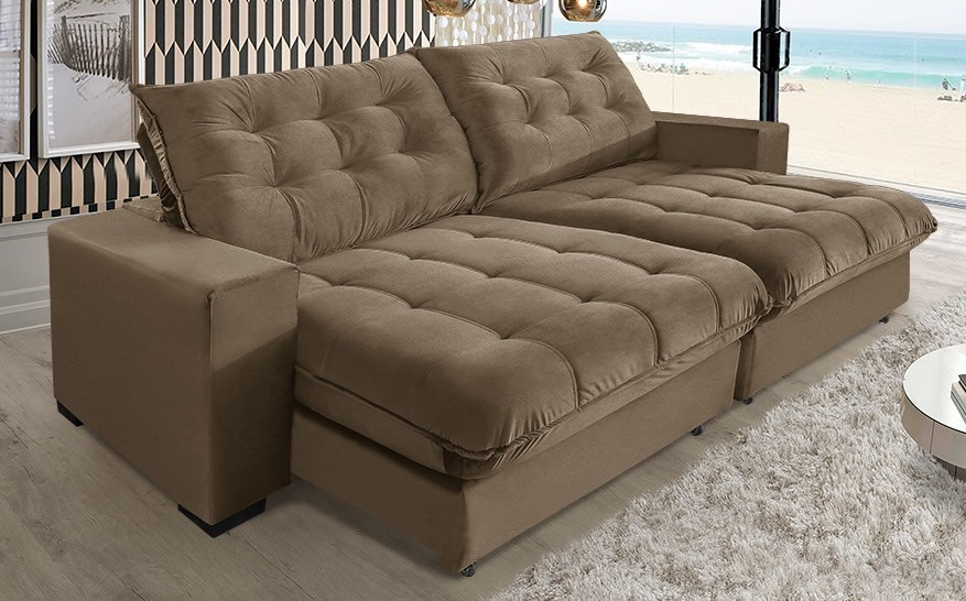 Sofá Retrátil e Reclinável 4 Lugares Califórnia 2,50m Suede Castor Super Pillow Top c/ Molas Ensacadas - Sofá Casa