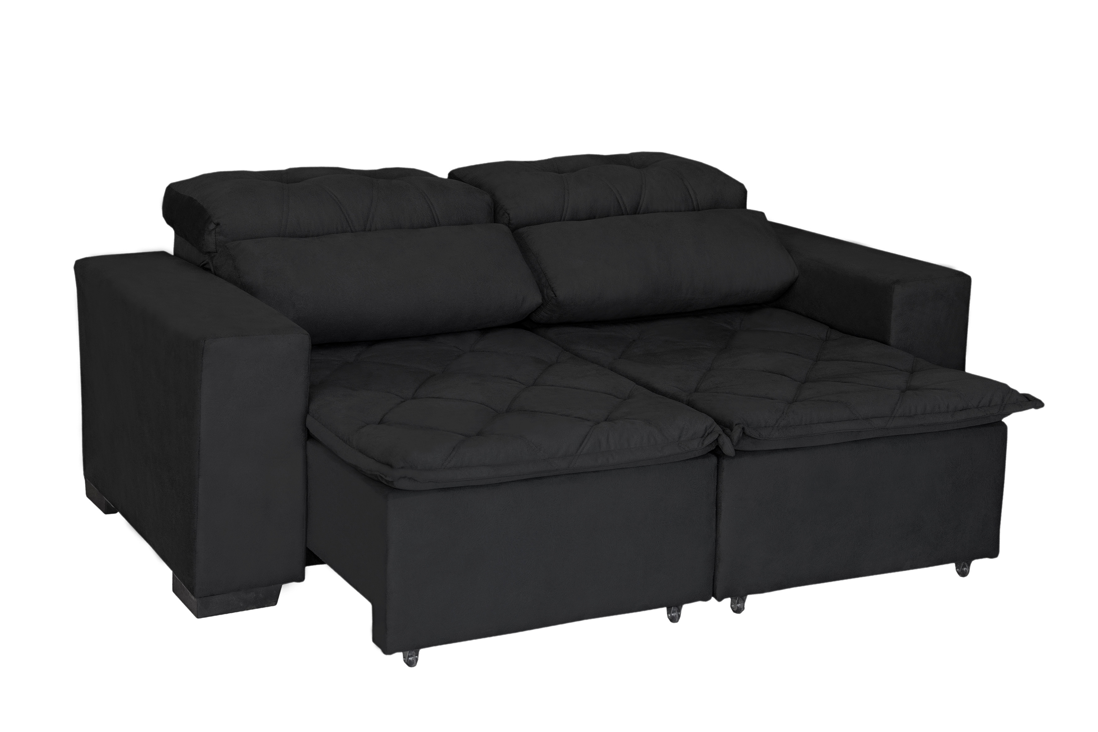 Sofá Soft Slim 3 Lugares Retrátil e Reclinável - 2,00m com molas no assento Pluma Preto - Sofá Casa