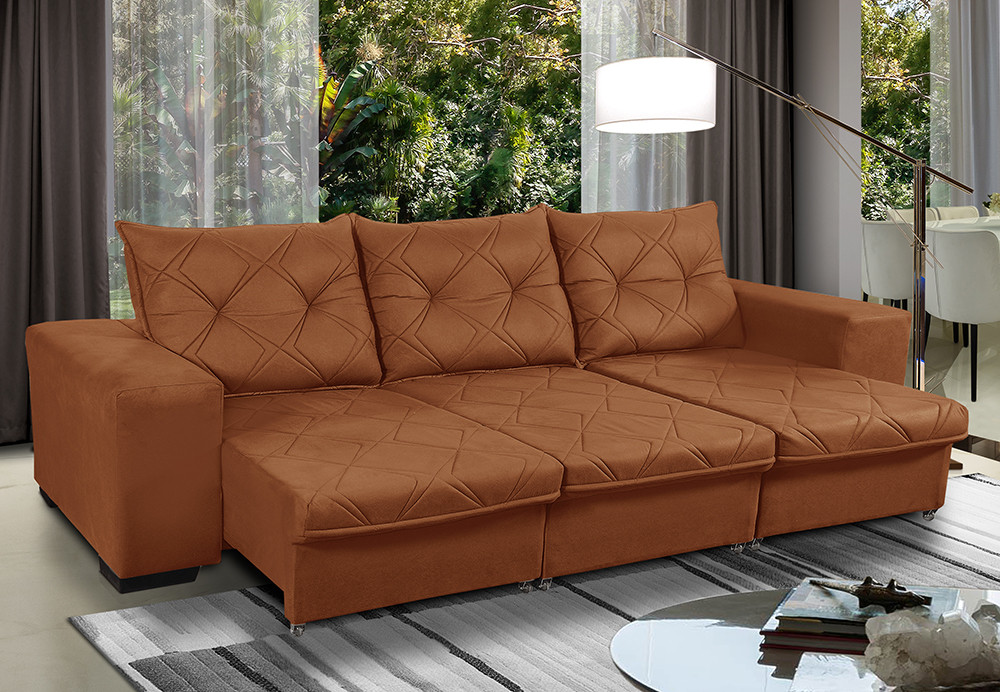 Sofá Retrátil Reclinável 4 Lugares Bali 2,30m Suede Terra Cota c/ Molas - Sofá Casa