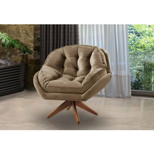 Poltrona decorativa Califórnia 01 Lugar com Pillow Top e Pés Palito de Madeira com base giratória Veludo camurça - Sofá Casa