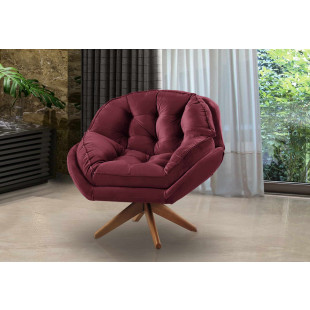 Poltrona decorativa Califórnia 01 Lugar com Pillow Top e Pés Palito de Madeira com base giratória Veludo vinho - Sofá Casa