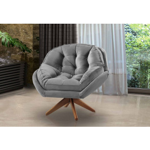 Poltrona decorativa Califórnia 01 Lugar com Pillow Top e Pés Palito de Madeira com base giratória Veludo Cinza - Sofá Casa