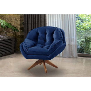 Poltrona decorativa Califórnia 01 Lugar com Pillow Top e Pés Palito de Madeira com base giratória Veludo Azul - Sofá Casa