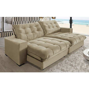 Sofá Retrátil e Reclinável 4 Lugares Califórnia 2,50m Velusoft Bege/Camurça Super Pillow Top c/ Molas Ensacadas - Sofá Casa