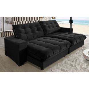 Sofá Retrátil e Reclinável 4 Lugares Califórnia 2,30m Suede Preto Super Pillow Top c/ Molas Ensacadas - Sofá Casa