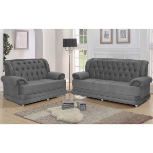sofá Finlândia 3 e 2 lugares  suede vegetalle cinza