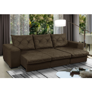 Sofá Retrátil Reclinável 4 Lugares Bali 2,30 Suede Marrom c/ Molas - Sofá Casa