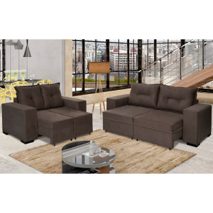 sofá Marrocos 3 e 2 lugares suede vegetalle café ambiente 
