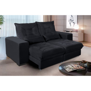 Sofá Retrátil Reclinável Miami 2,10m Suede Preto c/ Molas ensacadas - Sofá Casa