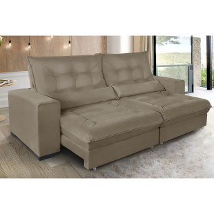 Sofá Retrátil Reclinável Miami 2,30m Suede Capuccino c/ Molas ensacadas - Sofá Casa