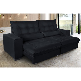 Sofá Retrátil Reclinável Miami 2,50m Suede Preto  c/ Molas ensacadas - Sofá Casa