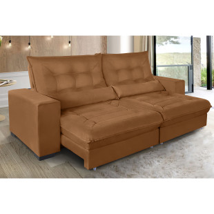 Sofá Retrátil Reclinável Miami 2,70m Suede Terracota c/ Molas ensacadas - Sofá Casa