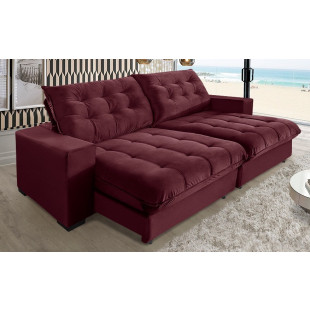 Sofá Retrátil Reclinável 3 Lugares Califórnia 2,10m Suede Vinho Super Pillow Top c/ Molas Ensacadas - Sofá Casa