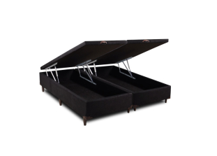 Cama Box Baú King com Colchão de Molas Ensacadas Preto e Cinza 