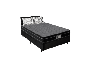 Cama Box Baú Casal com Colchão de Molas Ensacadas Preto e Cinza