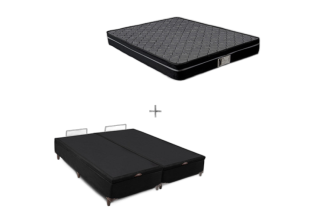 Cama Box Baú Queen com Colchão de Molas Ensacadas Preto e Cinza 