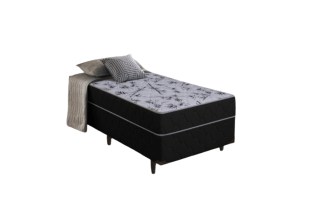 Cama Box Solteiro com Molas Ensacadas Preto e Cinza Suíça
