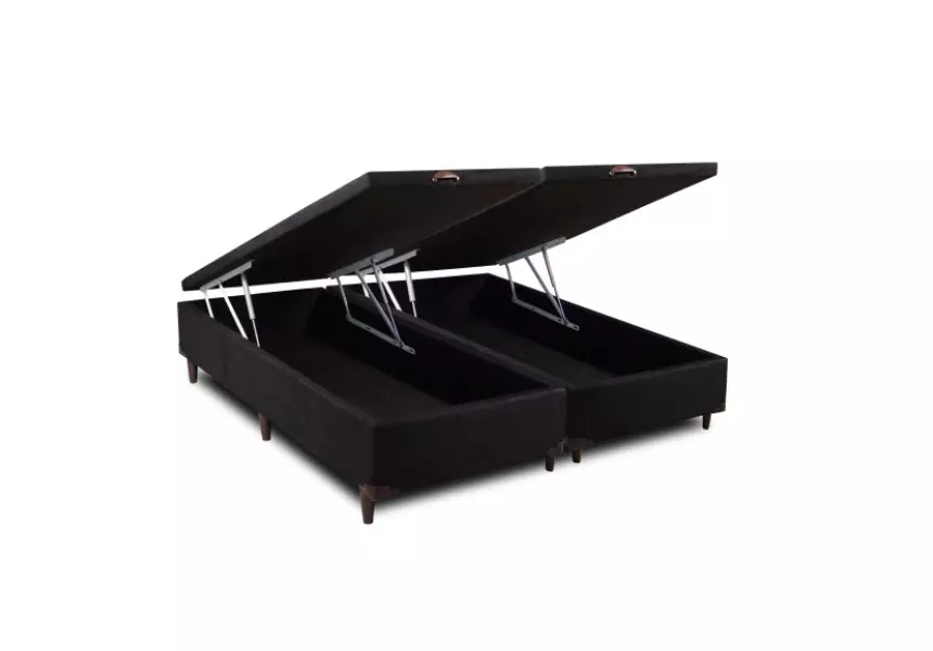 Cama Box Baú King com Colchão de Molas Ensacadas Preto e Cinza 