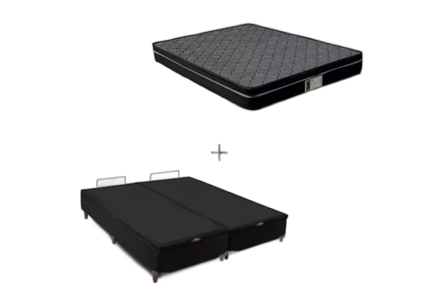 Cama Box Baú Queen com Colchão de Molas Ensacadas Preto e Cinza 