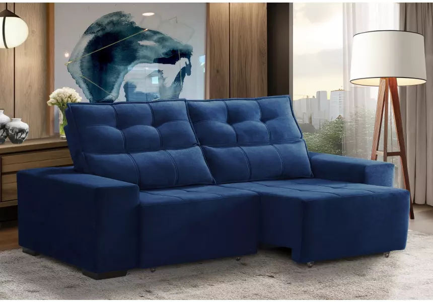 Sofá Retrátil e Reclinável com Molas 1,50m Azul Itália    