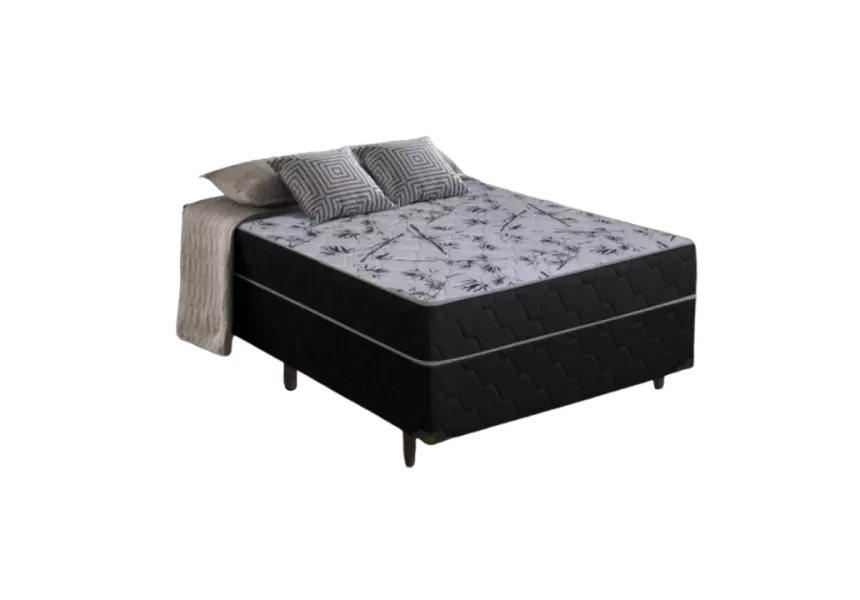 Cama Box Casal com Molas Ensacadas Preto e Cinza Suíça