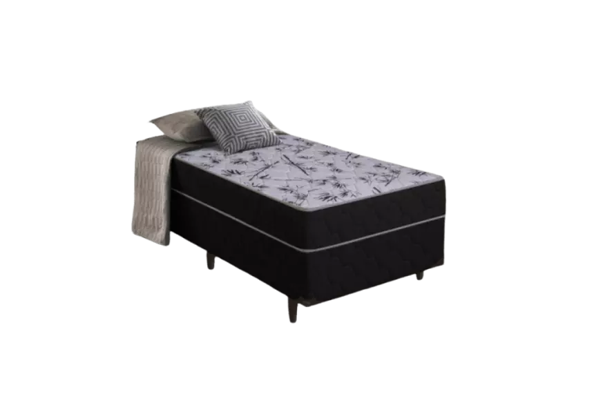 Cama Box Solteiro com Molas Ensacadas Preto e Cinza Suíça