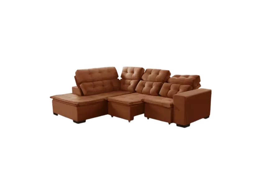Sofá de Canto Retrátil e Reclinável Suede com Molas Helicoidais 6 lugares Berlim