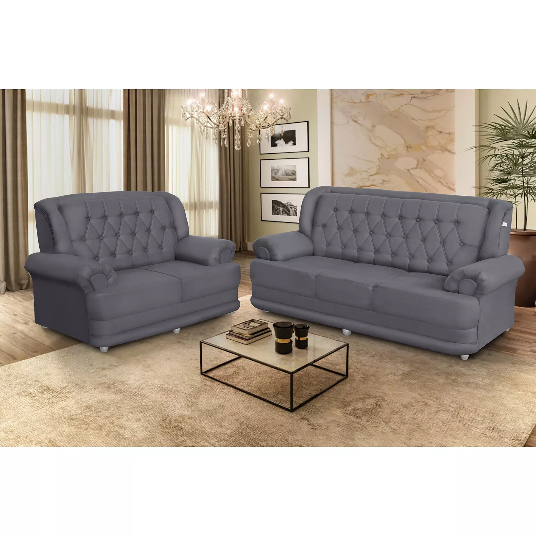 Conjunto de Sofá 2,00 x 1,50m 3 E 2 Lugares Suede Filadélfia Cinza