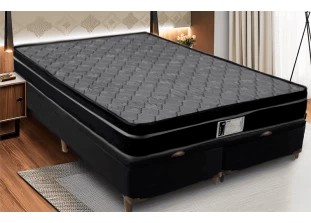 Cama Box Baú King com Colchão de Molas Ensacadas Preto e Cinza 
