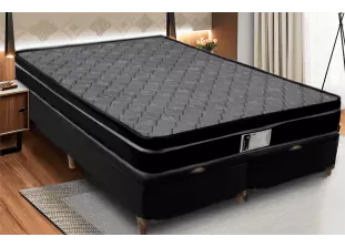 Cama Box Baú King com Colchão de Molas Ensacadas Preto e Cinza 