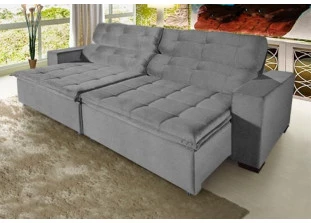 Sofá Retrátil e Reclinável Suede com Molas Helicoidais Magno