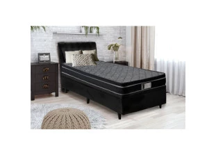 Cama Box Baú Solteiro com Colchão de Molas Ensacadas Preto 