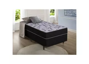 Cama Box Solteiro com Molas Ensacadas Preto e Cinza Suíça