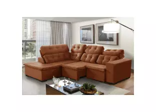 Sofá de Canto Retrátil e Reclinável Suede com Molas Helicoidais 6 lugares Berlim
