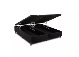 Cama Box Baú King com Colchão de Molas Ensacadas Preto e Cinza 