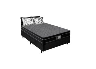 Cama Box Baú Casal com Colchão de Molas Ensacadas Preto e Cinza